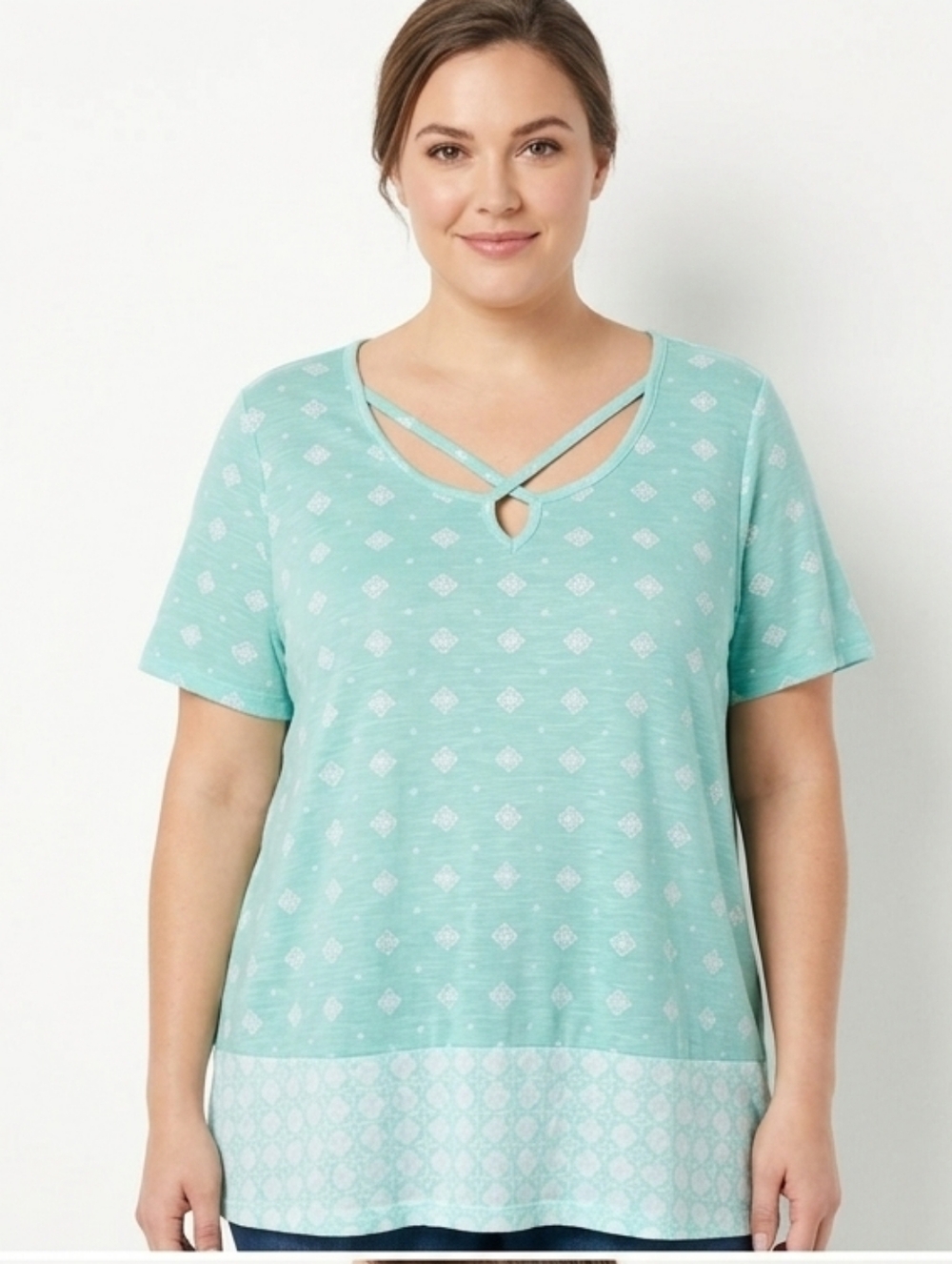 NWT Kim Rogers Mint Green Strappy V-Neck Short Sleeve Top